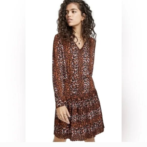 Scotch & Soda Leopard Print Pleated Hem Mini Dress - Picture 3 of 12